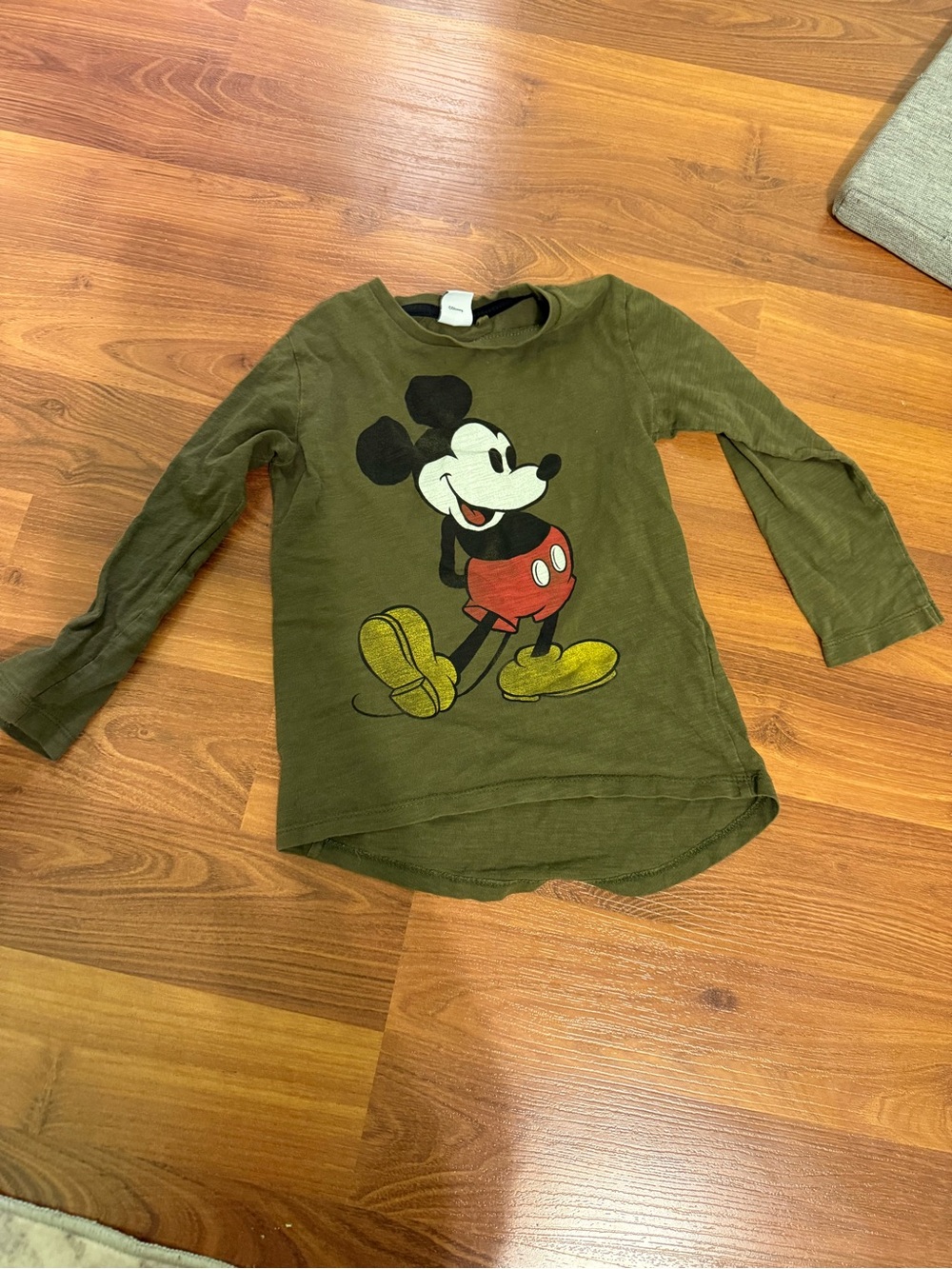 Kids Olive Green Mickey Mouse Graphic Long Sleeve Shirt